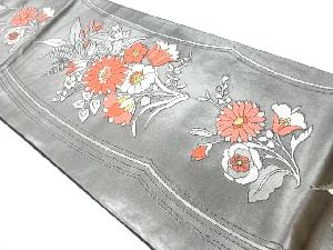 綾錦縞に草花模様織出し袋帯